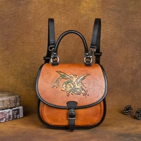 retro genuine leather women bag three purpose small backpack versatile embossed cowhide shoulder crossbody bags