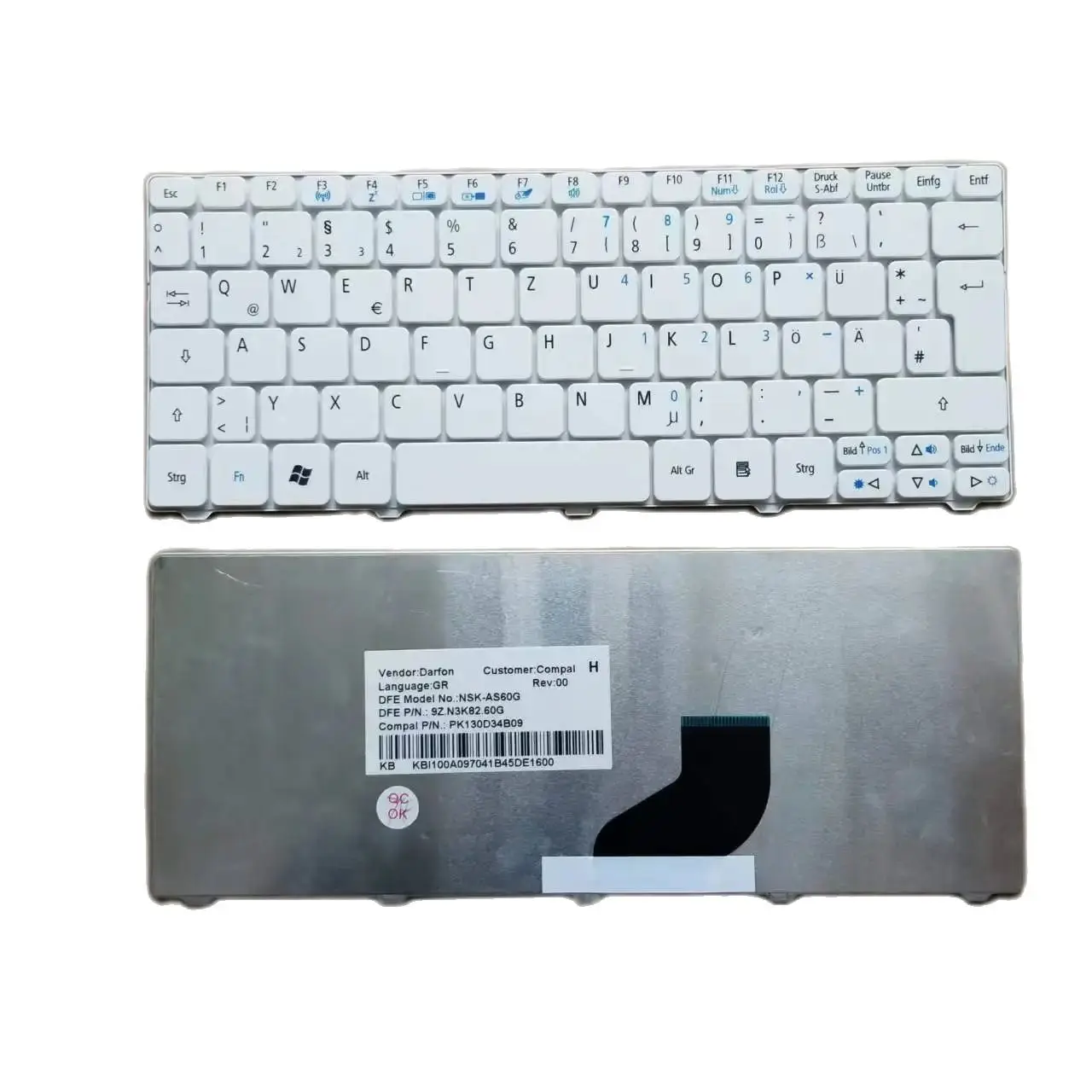 

Новая немецкая клавиатура GR для Acer Aspire One 532h, 521, 522, 532, 533, D255, D255e, D260, белая цветовая проекция 9z. N3k82.60g PK130D34B09