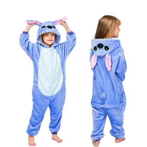 Imported Disney Stitch Kids Winter One-Piece Pajamas Sets Children Animal Kigurumi Onesies for Boys Girls Pyj