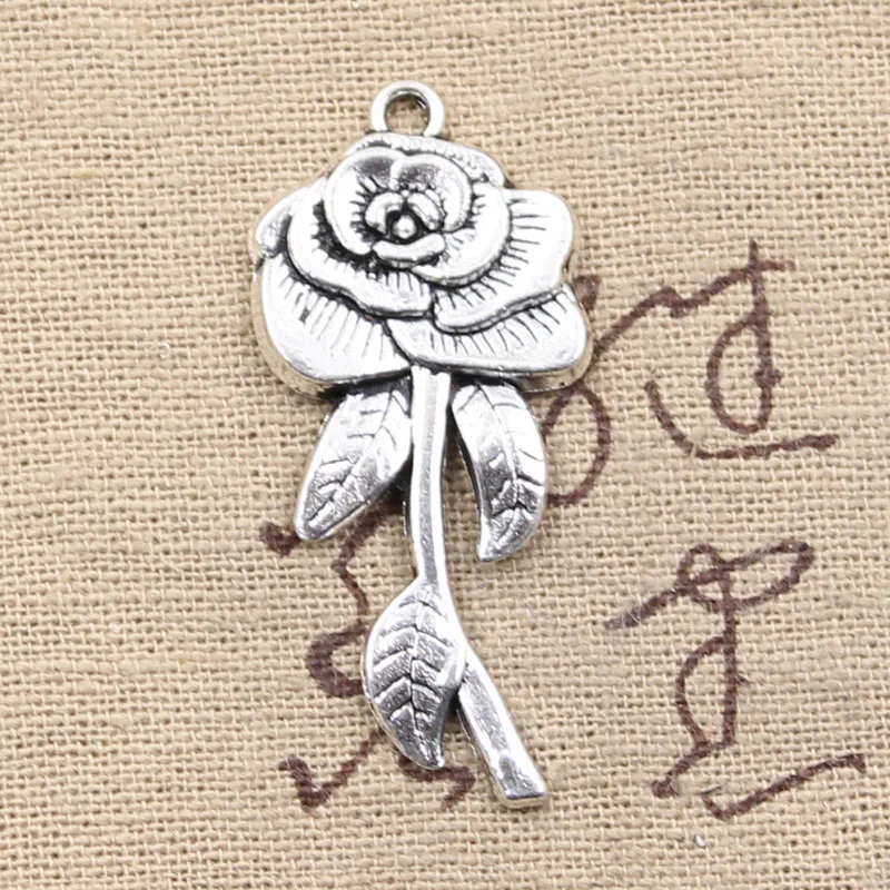 

8pcs Charms Rose Flower 42x19mm Antique Silver Color Pendants DIY Crafts Making Findings Handmade Tibetan Jewelry