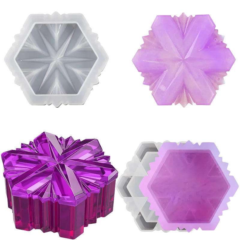 

Hexagonal Container Mold For Epoxy Resin Silicone Mold Round Shape With Cover Making Toy Containers Jewelry Six-star Storage Box