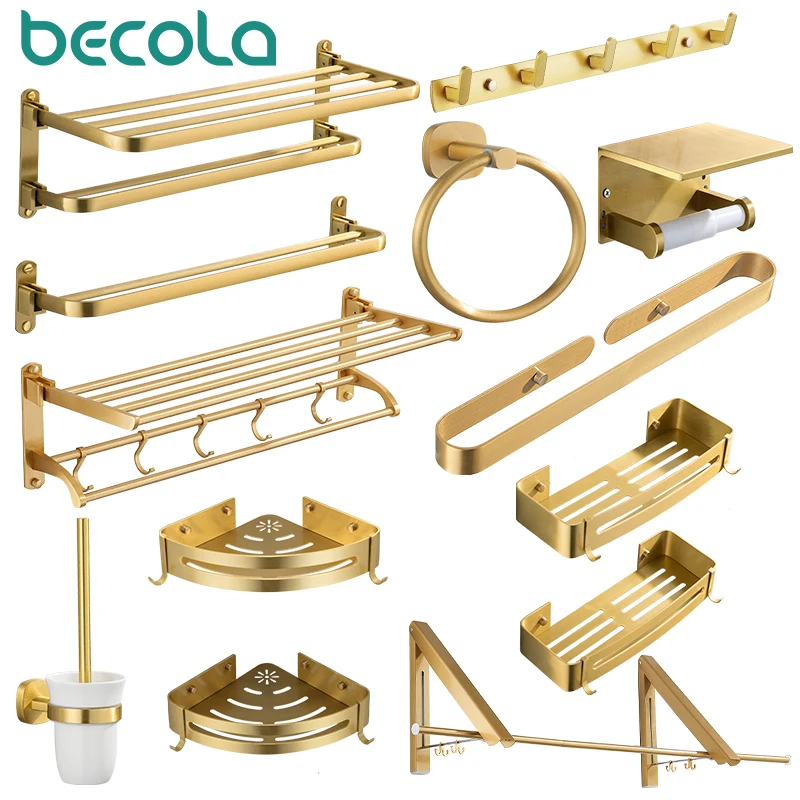 brushed gold bathroom toilet towel paper holder phone holder wall mount wc paper holder with shelf towel rack clothes hanger free global shipping