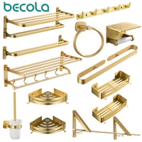 Brushed Gold Bathroom Toilet Towel Paper Holder Phone Holder Wall Mount Paper Holder With Shelf Towel Rack clothes hanger