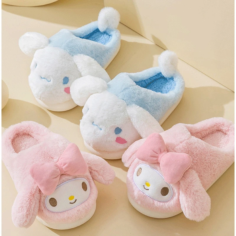 

Sanrios Kawaii аниме Cinnamoroll My Melody Мультяшные хлопковые тапочки симпатичные Тапочки для родителей и детей Нескользящие теплые зимние женские плюшевые Тапочки