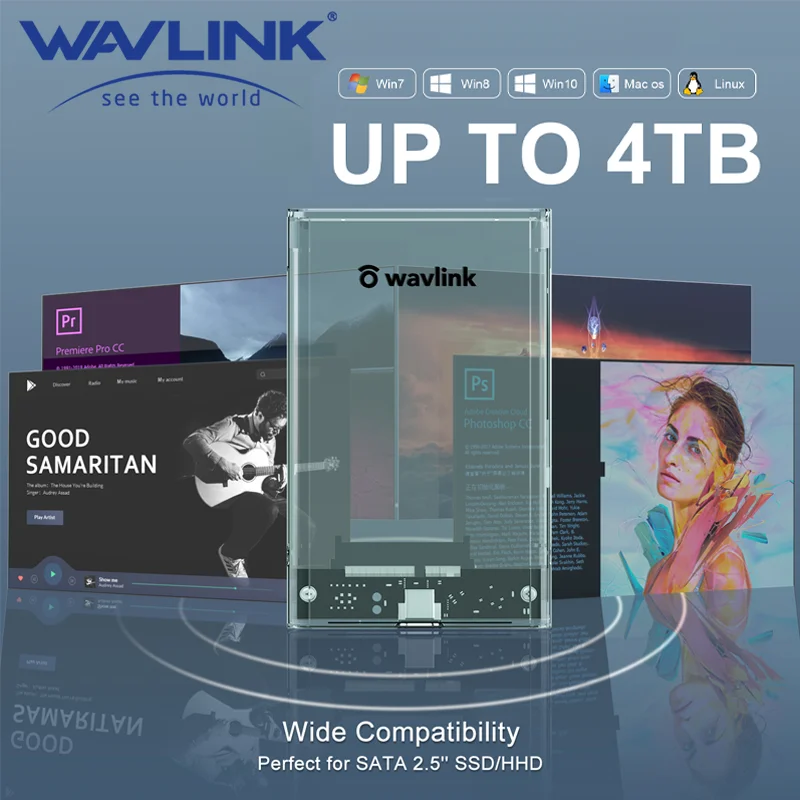 

Wavlink USB3.0 To SATA III External Hard Drive Enclosure Optimized for 7mm/9.5mm 2.5 Inch HDD/SSD Support Max 4TB with UASP