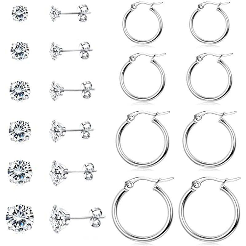 

Серьги-гвоздики из нержавеющей стали с фианитом, 3-8 мм, 10 пар