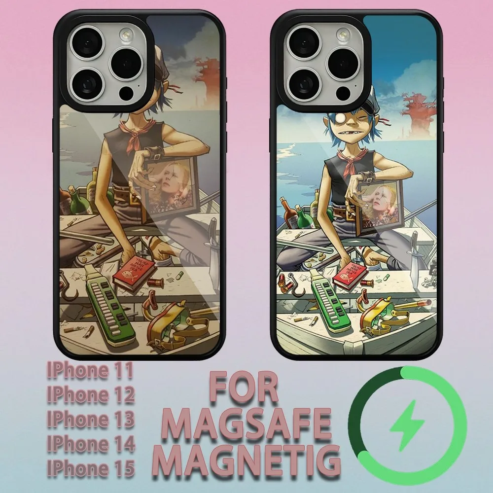 Чехол Для iPhone Gorillaz Boat Illust Music Магнитный Беспроводной Зарядный Magsafe