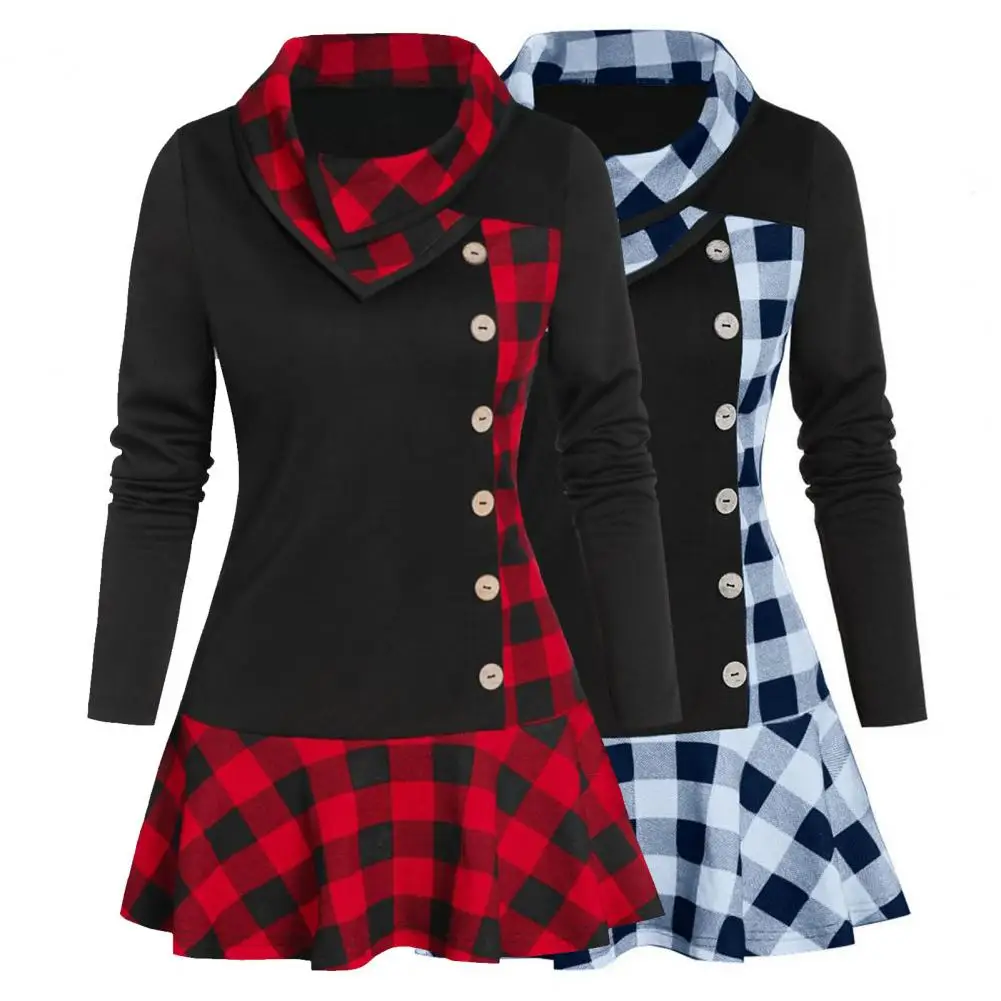 

Stylish Lady Dress Long Sleeve Shrink Resistant Overlapped Lapel Women Tunic Dress Skin-Touch Tunic Dress for Date