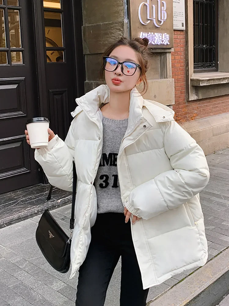 

MEILLY DOLPHIN Autumn Winter Ladies Warm Hooded Parkas Stand Collar Solid Puffer Jacket Women Zipper Loose Cotton Coat Clothes