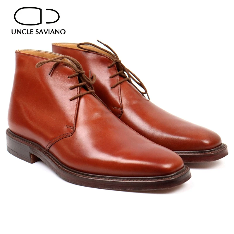 

Uncle Saviano Solid Winter Best Men's Boots Slip-On Add Velvet High-Top Fashion Designer Genuine Leather Work Handmade Men Shoes