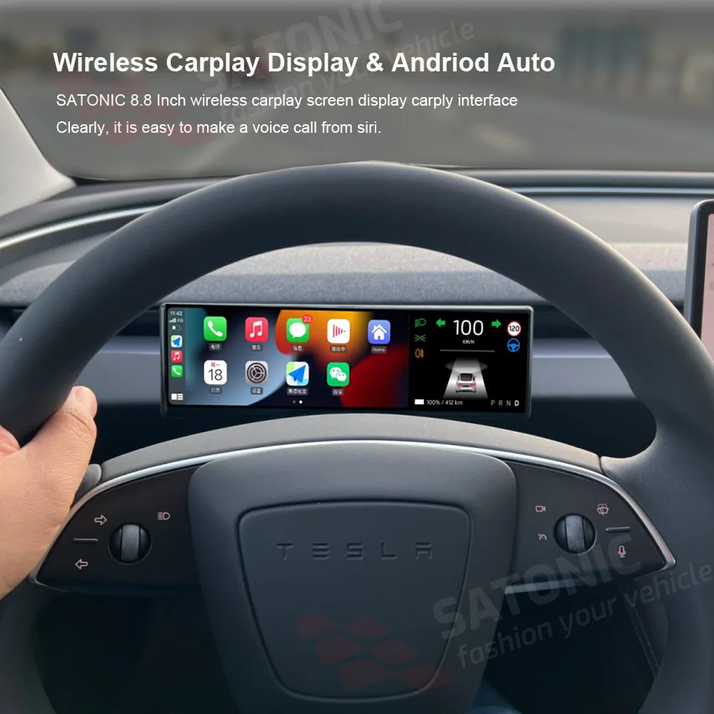 Фото SATONIC 8.8'' Умная приборная панель с CarPlay для Tesla 2026 New Model Y Juniper, поддержка беспроводного CarPlay, Android Auto, GPS №3