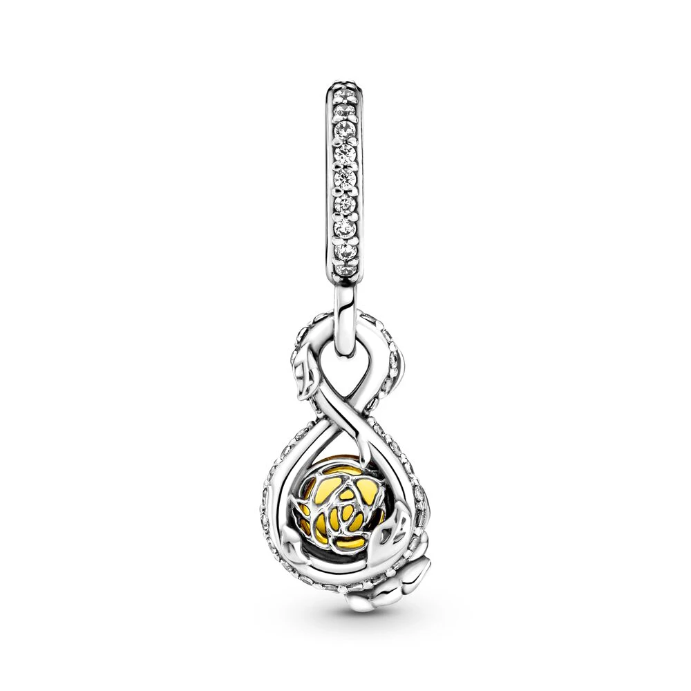 Pandora-Bracelet sans fil en argent 925 pour femme, la belle et la bête, le poivre, rose, breloque pendante, romantique, bijoux à bricoler soi-même