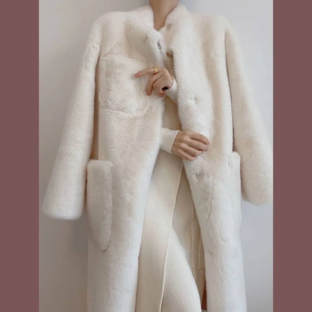 Winter Thickened Fur One Lamb Plush Coat In A Long Loose Imitation Fur Coat for Women Real Fur Coat  Faux Fur Coat