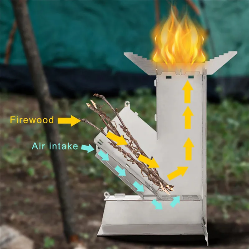 

Portable Collapsible Camping Stove Wood Stove Outdoor Wood Burning Stainless Steel Rocket Stove Backpacking Camp Tent Stove New