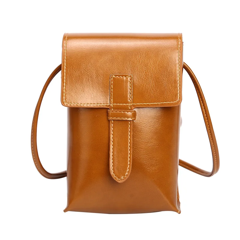

2022 New Mobile Phone Bag Purses European and American Retro Oil Wax Leather Glossy Shoulder Diagonal Bag