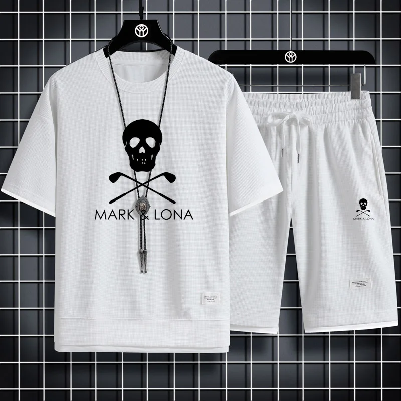 Men's MARK Golf Two Piece LONA Linen Casual T-shirt and Shorts Set Men's Sports Set Fashion Short Sleeve Sports Set