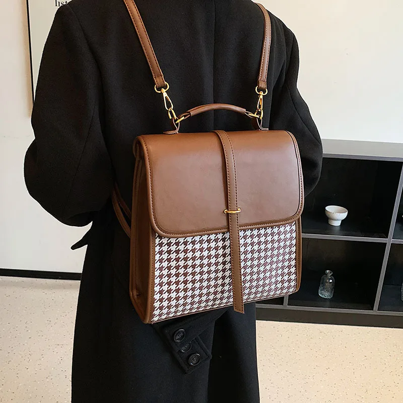 

Winter Plaid Backpack 2022 New Casual Shoulder Bag Simple School Backpack for College Students