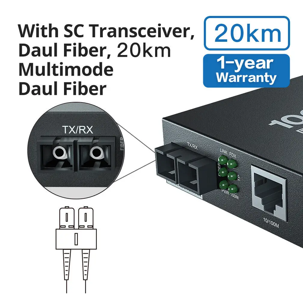 10/100M Fast Ethernet Media Converter SMF SC 10/100Base-TX to 100Base-FX up to 20KM