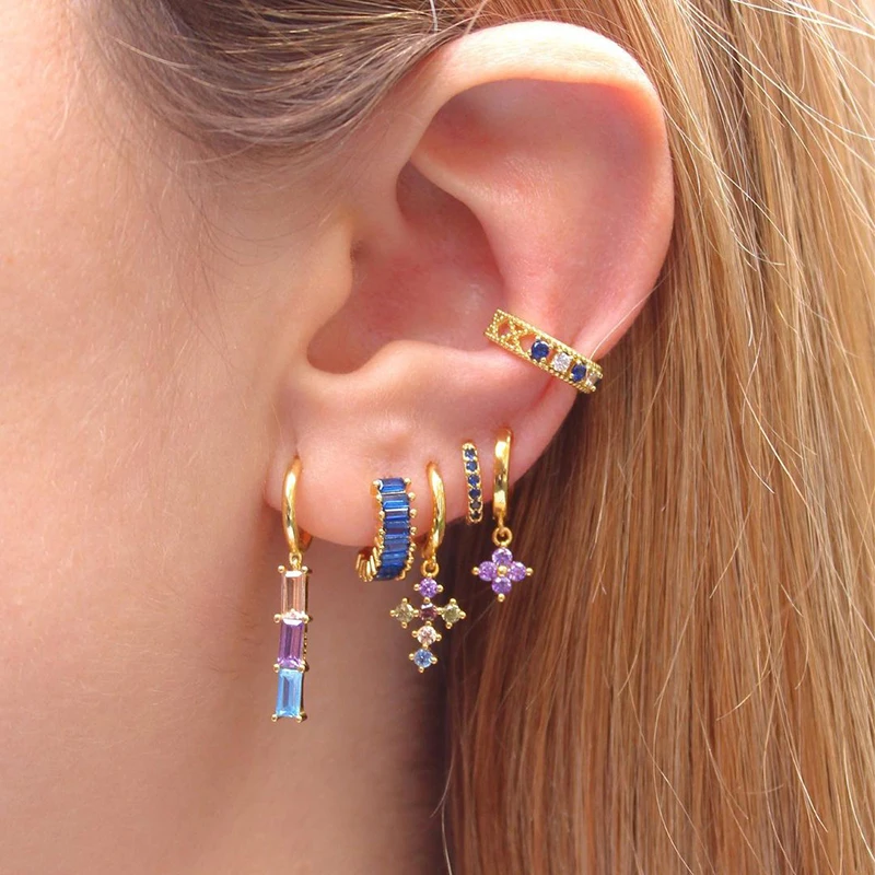 ISUEVA позолоченные серьги-подвески с крестом для женщин Красочные циркониевые серьги-кольца для пирсинга комплект 2023 модные ювелирные изделия оптовая продажа