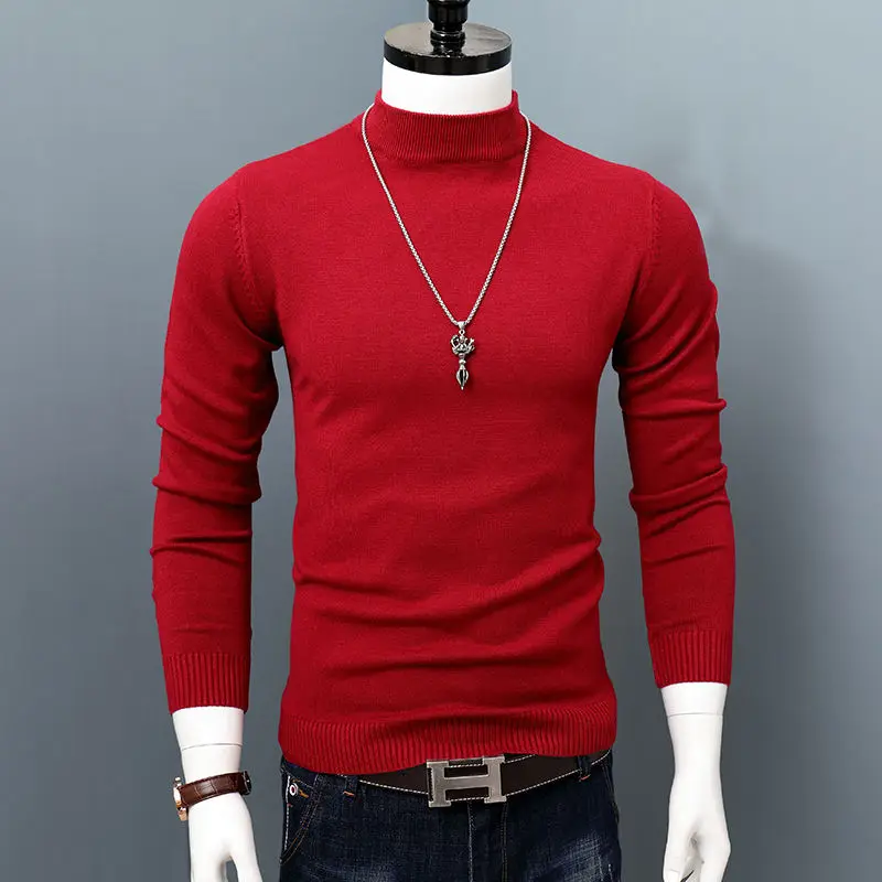 

2023 New Men Autumn Winter Korean Pure Half Turtleneck Pullover Male Slim Warm Thick Cashmere Knitting Sweater Pullovers N27