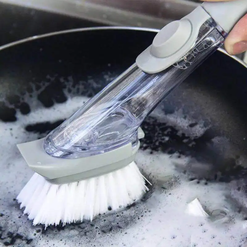 Kitchen Cleaning Brush With Dishwashing Sponge 2 In 1 Long Handle Dish Washing Brush Household Cleaning Tools