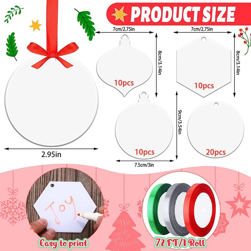 50 шт. 3-дюймовая белая пустая акриловая рождественская лента легкие