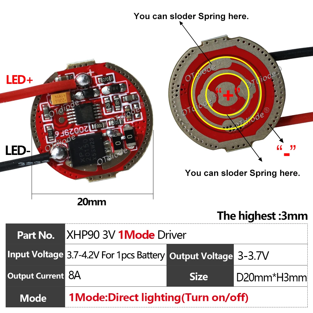 

OTdiode DC3V/6V/9V XHP90 LED холодный белый автомобильный фонарь