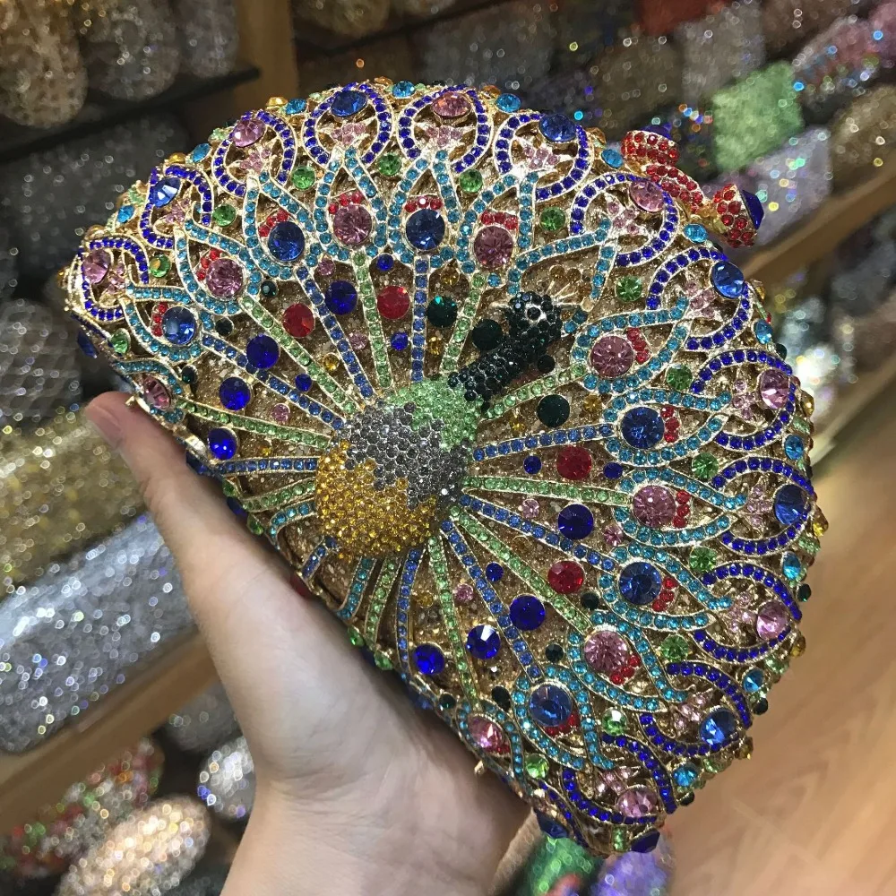 

Женский кошелек-клатч с кристаллами, синего/красного цвета