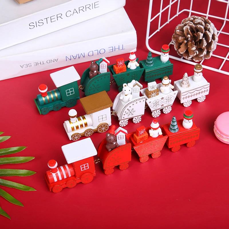 

Рождественское деревянное украшение для поезда, милая окрашенная игрушка, поезд с Санта-Клаусом, снеговиком, поделки на новый год 2023, украшение для вечеринки, детские подарки