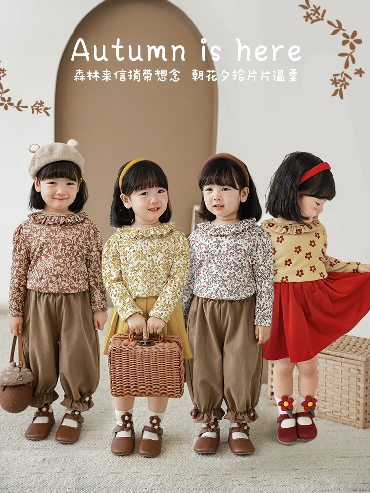 

Girls 2022 Autumn Floral T-Shirt Soft Lace Baby Elastic Skin-Friendly Loose Long-Sleeved Top