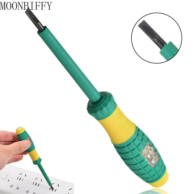 

Mayitr Yellow Green Electrical Tester Pen 220V Screwdriver Power Detector Probe Industry Voltage Test Pen Diameter 4mm