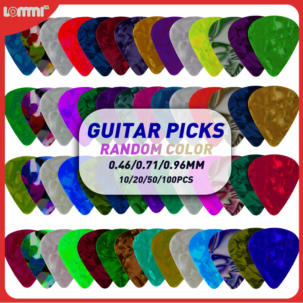 

10/20/50/100PCS Guitar Picks 0.46/0.71/0.96mm Random Colorful Thickness Celluloid Mediators Bass Guitar Ukulele Holder Picks
