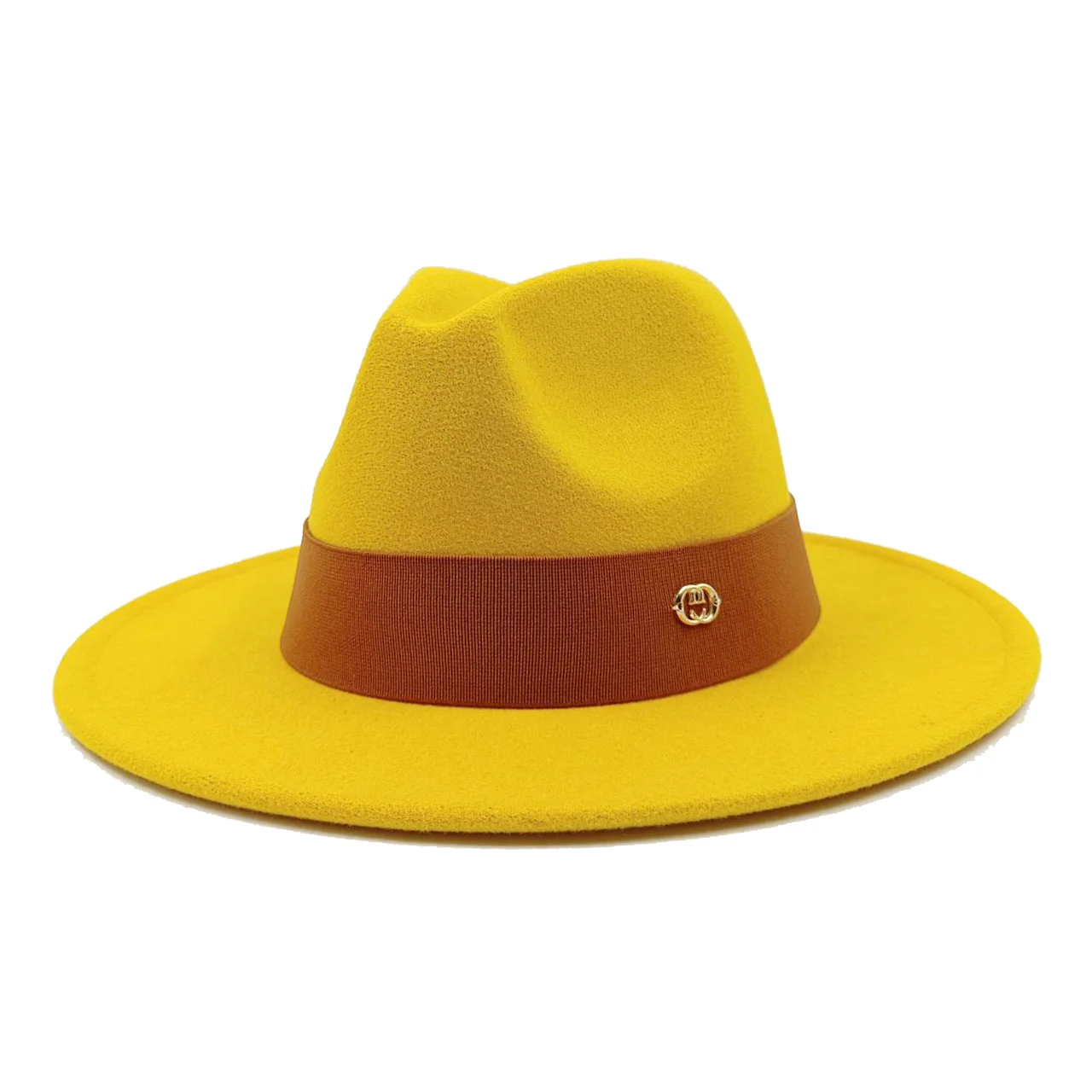 Желтая фетровая шляпа джазовая Зимняя монохромная Мужская и женская модная