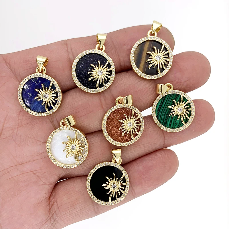 

Unique Natural Stone Sun Pendant Original Design Gold Plated Zircon Fine Jewelry DIY Making Necklace Accessories