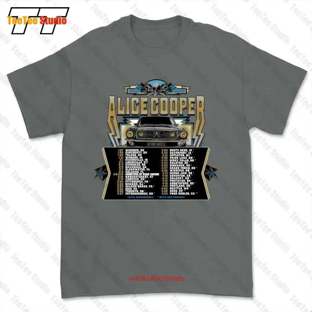 Горячая футболка с концертом Alice Cooper And Ace Frehley Detroit Muscle 2022 E0ZJ