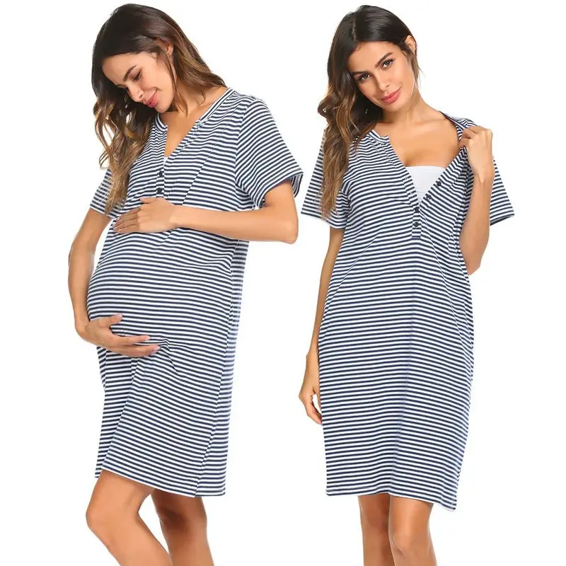 Striped Maxi Clothes Breast Feeding Nursing Women Pregnant Breastfeeding Pregnancy Maternity Dress enlarge