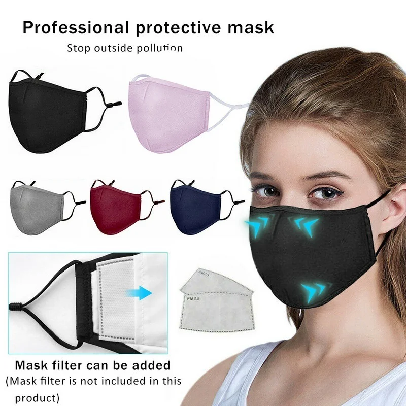 

Cotton Black Mask Mouth Face Mask Anti Dust PM2.5 Mouth Mask Activated Carbon Filter Mask Fabric Masks washable Reusable