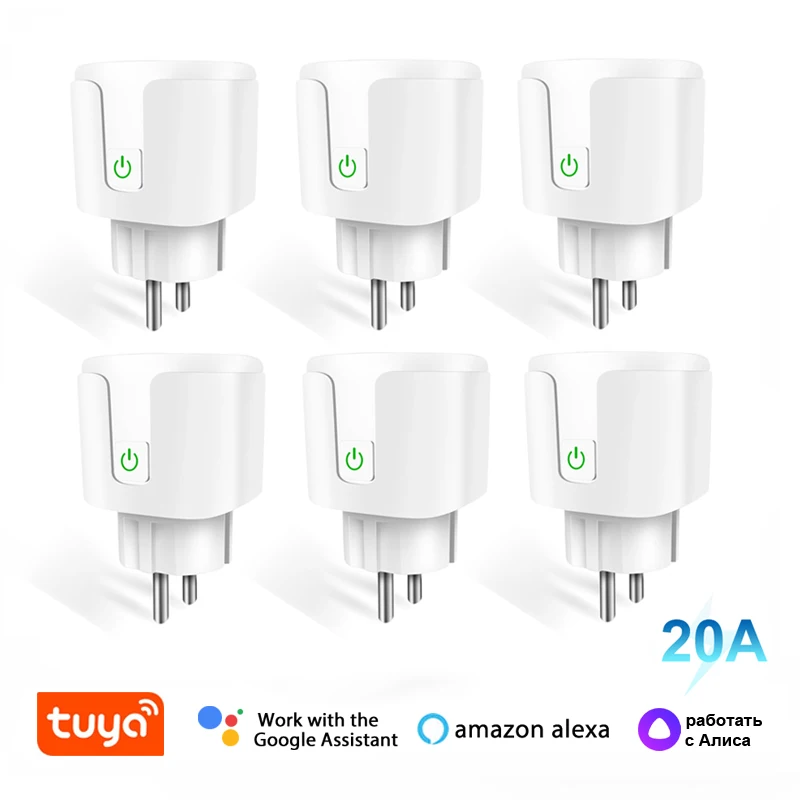 Tuya 20A Wifi EU Умная розетка Монитор мощности Гнездо таймера Автоматизация Работать с