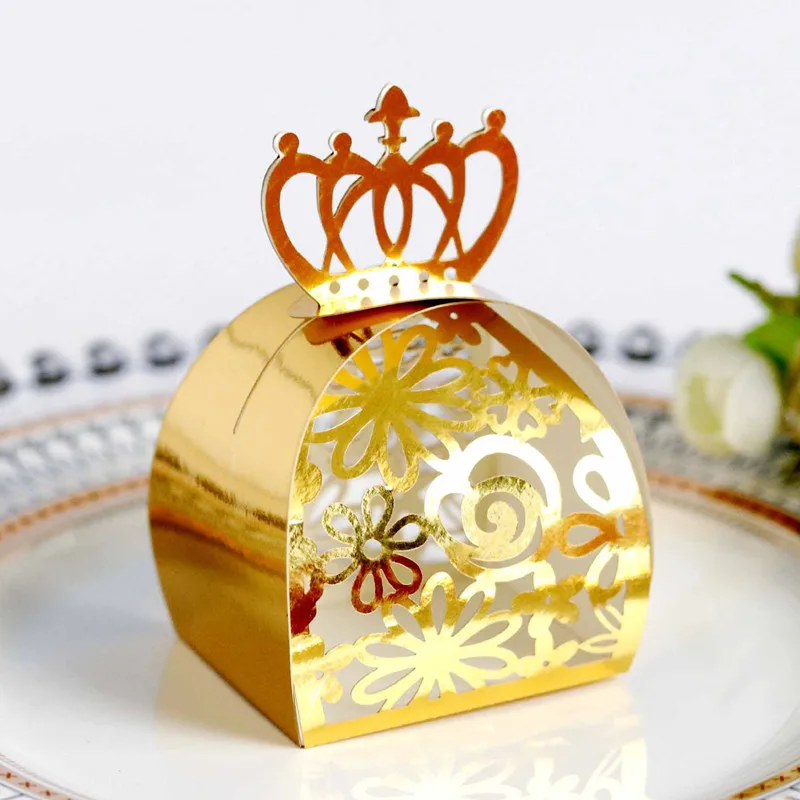 

5/10/20pcs Gold Wedding Party Favor Box Gift Bags Rose Laser Cut Hollow Candy Dragee Baptism Chocolate Packaging Box Paper Box