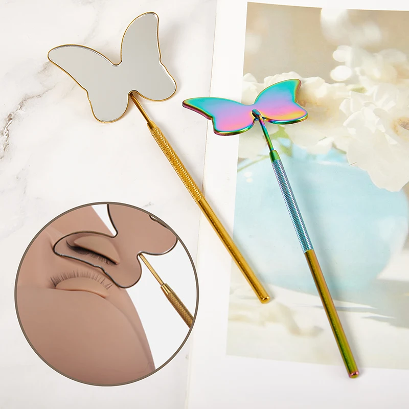 

Зеркало для ресниц в форме бабочки, большое зеркало для макияжа, увеличительное зеркало с длинной ручкой для проверки искусственных элемен...