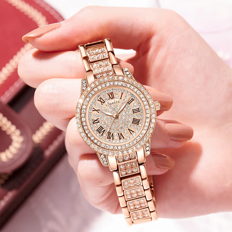 SMVPSunkta Women Watch Luxury Rose Gold Diamond Watch for Ladies Quartz Women's Bracelet Watches Female Wristwatch Montre Femme