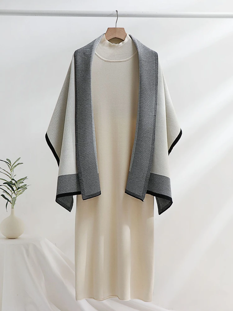 

Knitted Dresses 2023 Autumn Winter Elegant 2 Piece Sets Shawl Coats Loose Long Dresses Korean Fashion Female Clothing Streetwear