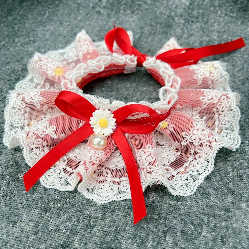 

Cute Lace Dog Collar Bowknot Pet Collar Bibs Lovely Daisy Flower Dog Cat Necklace for Small Dogs Cats Flowers Lovely Collars