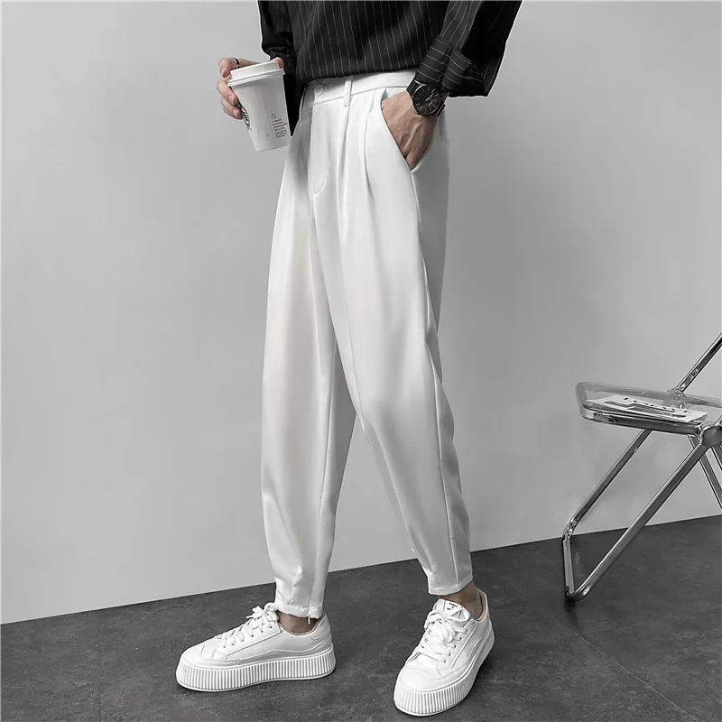 

Loose Khaki Slim Mens Korean Men Dress Straight Pants M-3XL Trousers Suit Black Men's Pants Society Fashion Pants Business White