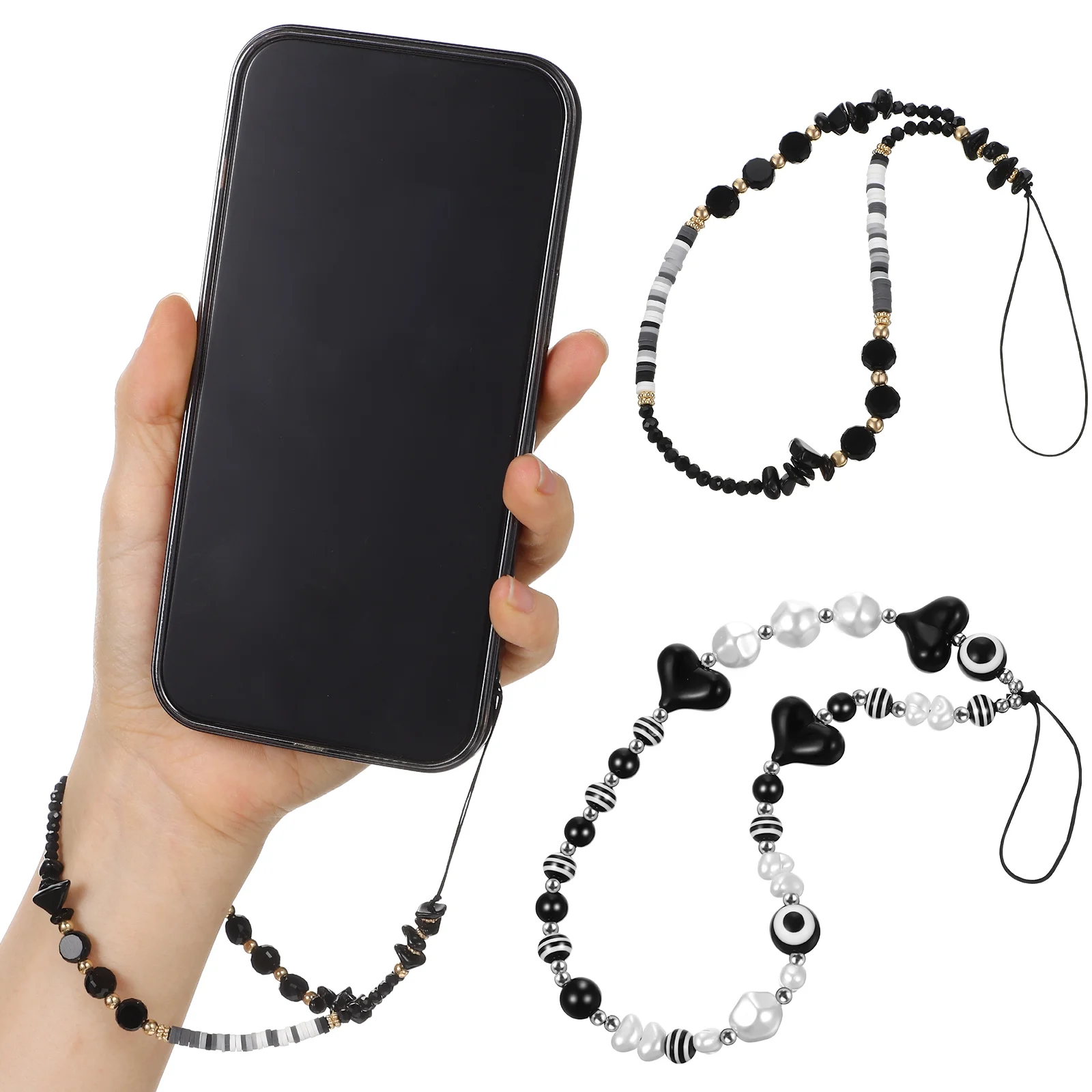 

2 Pcs Wristlet Lanyard Charm Strap Beads Beaded Charms Aesthetic Chain Mobile
