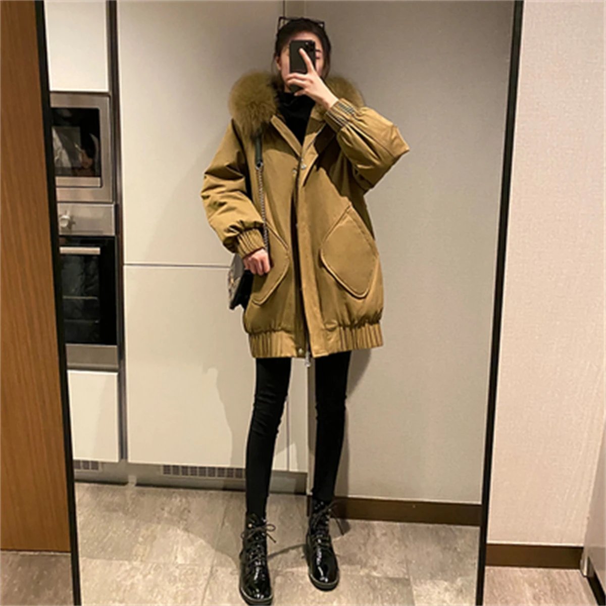 White Duck Down Black Down Jacket For Women's Wear 2022 New Winter Middle And Long Style Loose And Thin Large And Thick Coat