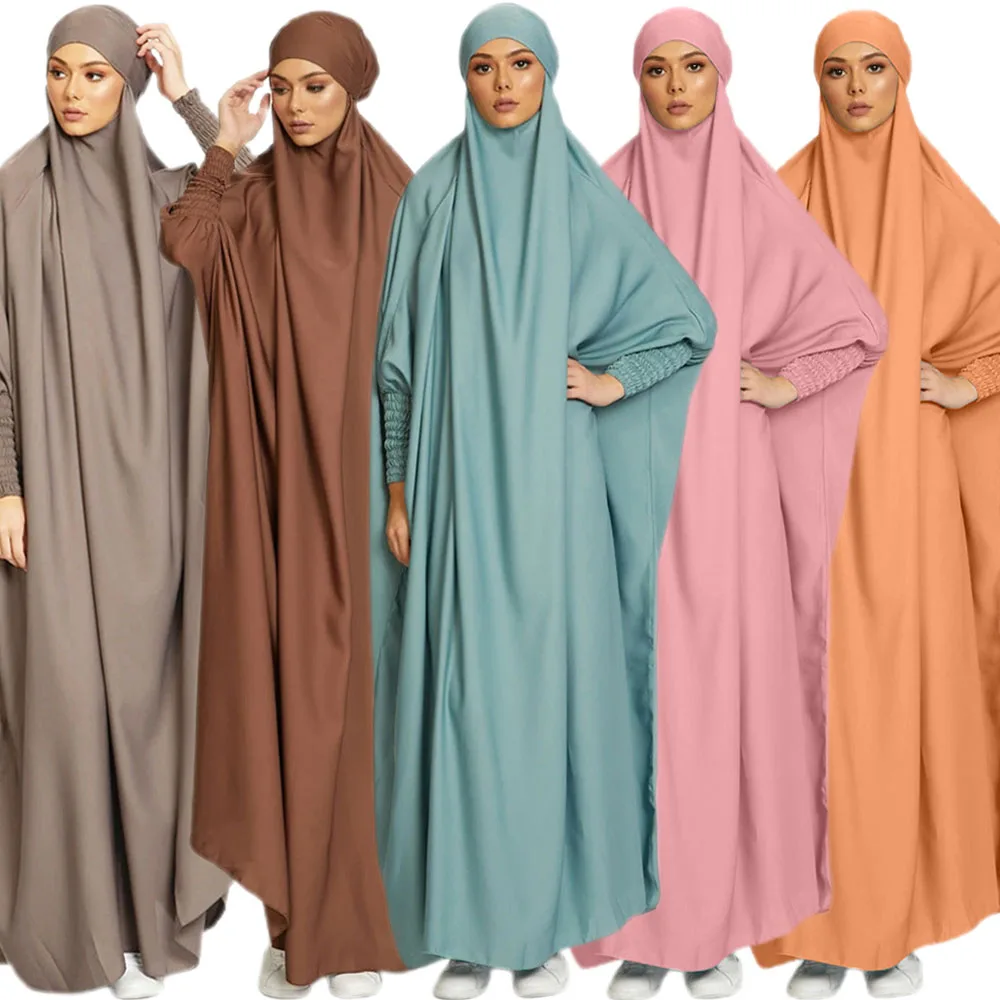 Ramadan Eid Hooded Abaya Dubai Muslim Women Prayer Garment Hijab Dress Overhead Kaftan Long Khimar Robe Jilbab Islamic Clothes