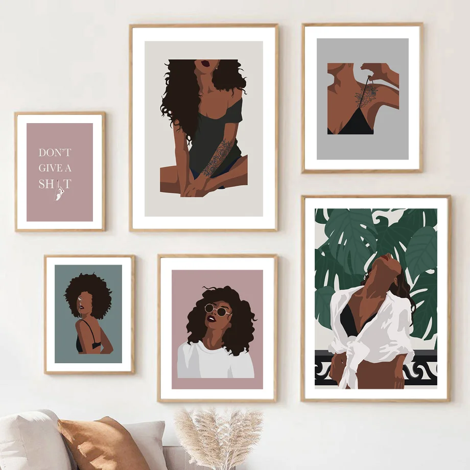 

Abstract Black Girl Monstera Summer Fashion Nordic Wall Art Canvas Painting Posters And Prints Pictures For Living Room Decor