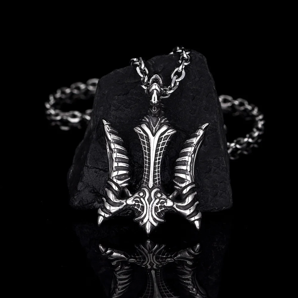 Vintage Neptune Poseidon Necklace Men Women Fashion Ancient Greek Amulet Trident Pendant Necklace Men Jewelry Lucky Gift