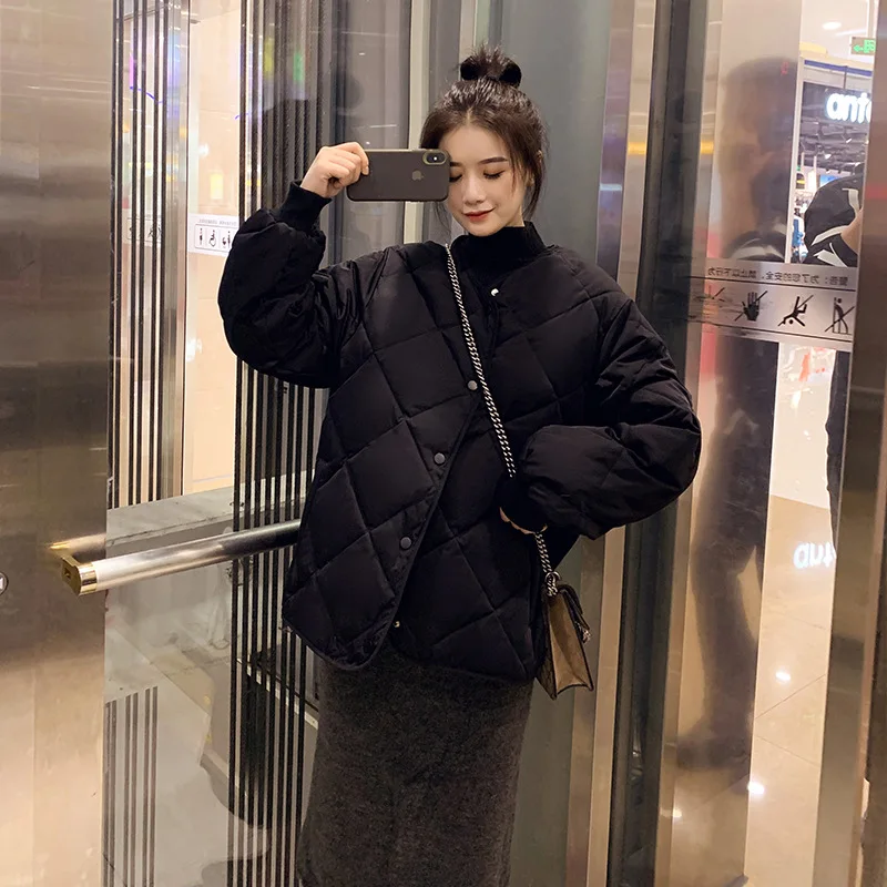 Casual Thin and Light Down Jacket New Women's Short Section Small Person Diamond Shape Hundred Match Warm Thickened Jacket